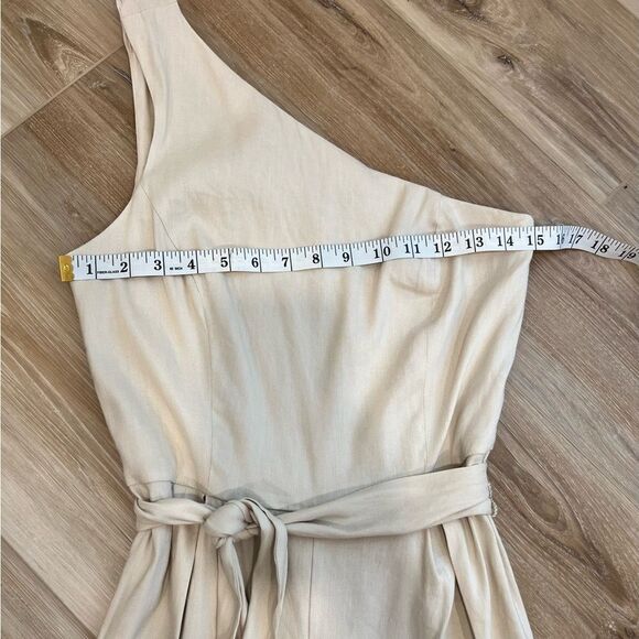 ANTONIO MELANI Carlos One Shoulder Tie Waist Wide Leg Jumpsuit in Natural Size 2 - Picture 6 of 7